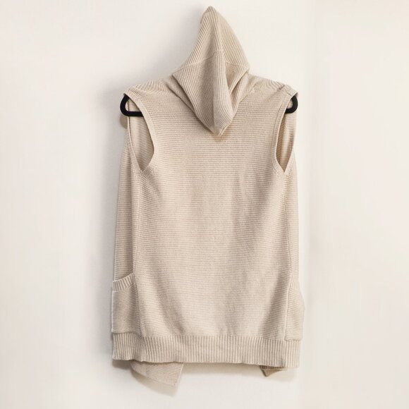 Seven Sisters Cream Knit Hooded Flowy Vest Size Small Cozy Casual Open Front - Picture 4 of 5